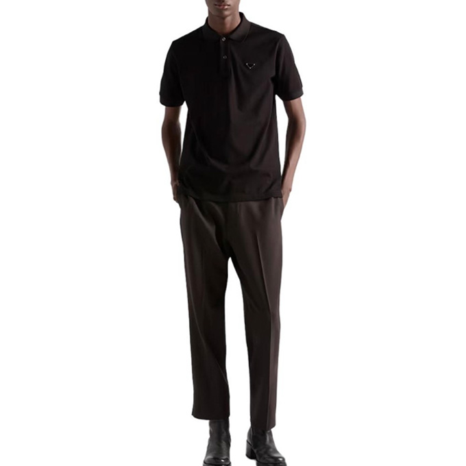 prada mini triangle logo short sleeve polo shirt